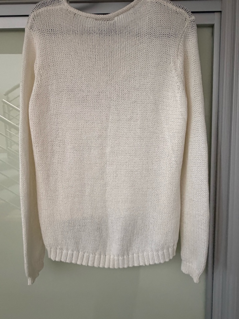 Wooden Ships Off-White Open-Knit Crewneck with Tan 'beach' Script - Picture 5 of 7